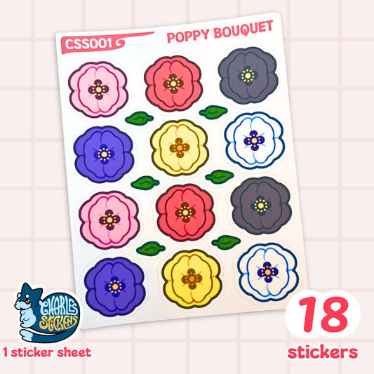 (NOVO!) Folha de Autocolantes Bouquet de Papoilas