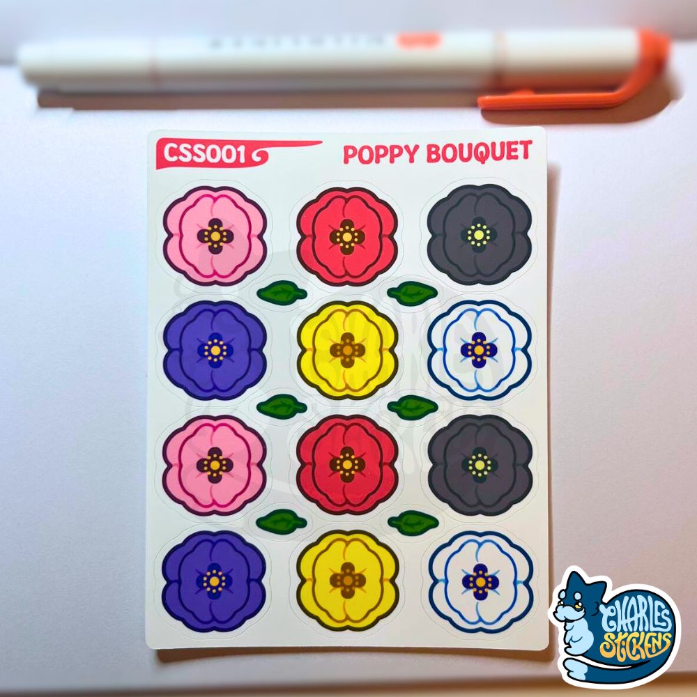 (NOVO!) Folha de Autocolantes Bouquet de Papoilas
