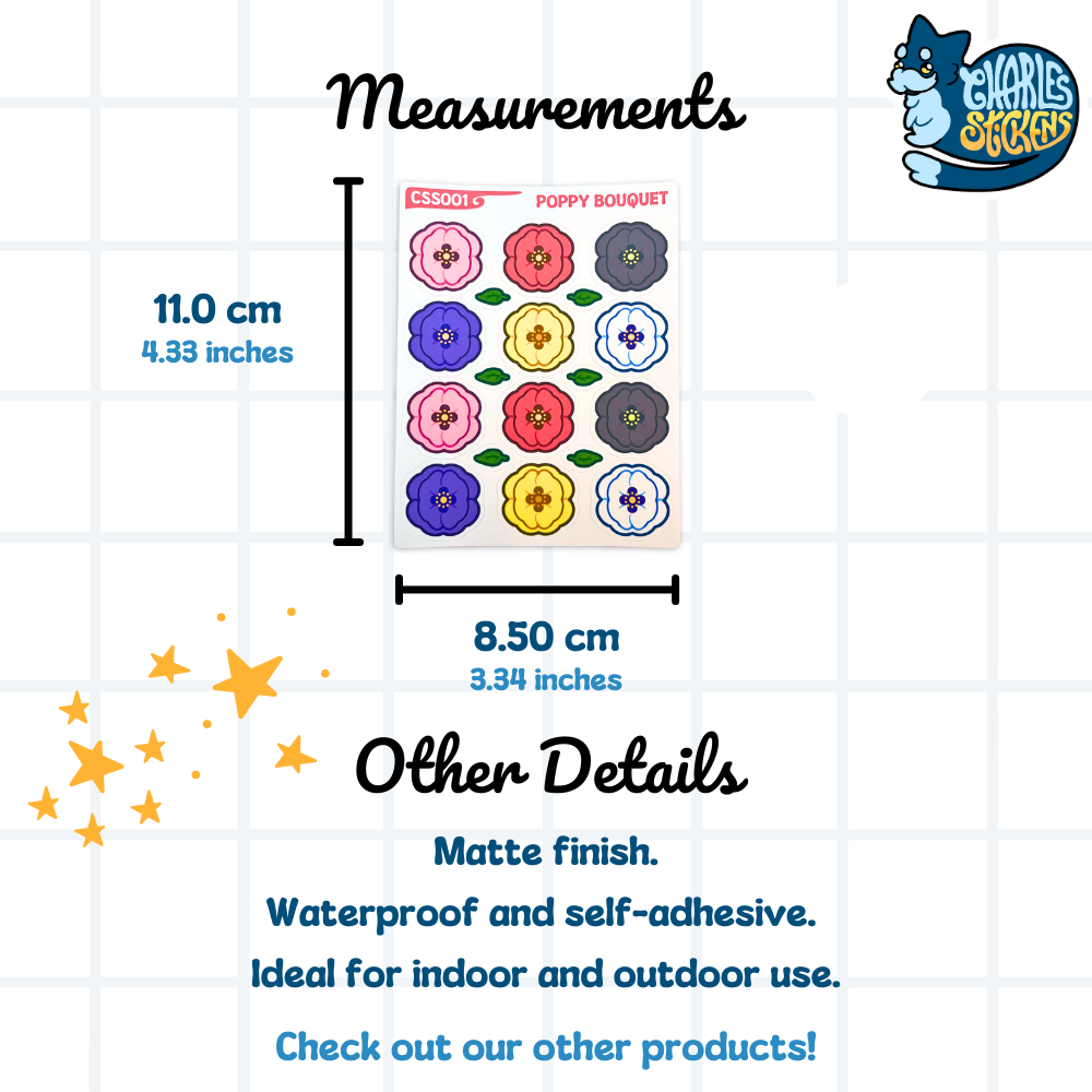 (NOVO!) Folha de Autocolantes Bouquet de Papoilas